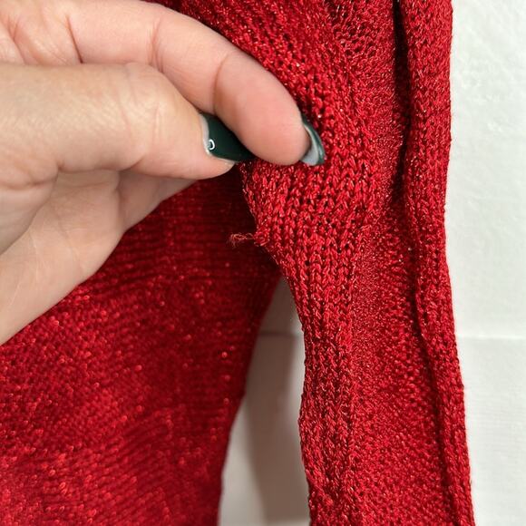 INC Red Metallic Sparkle Knit 3/4 Sleeve Sweater Pullover Sweatshirt Top Size XS - Picture 13 of 13
